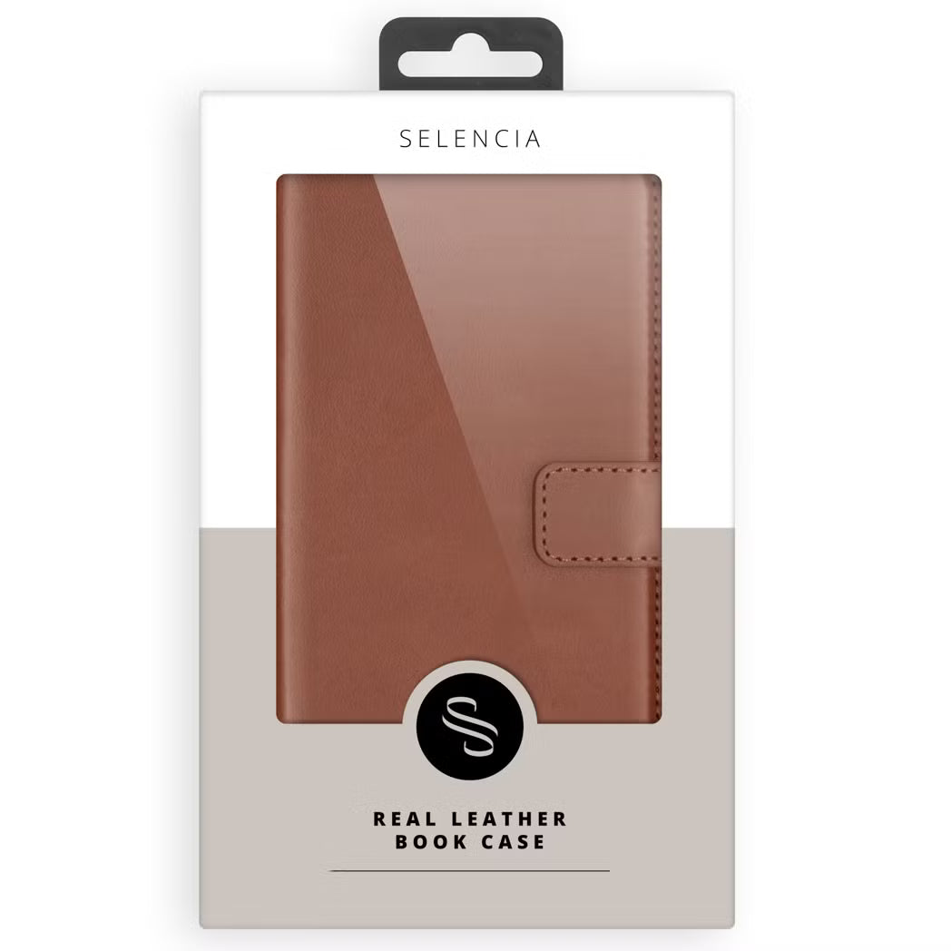 Selencia Echt Leren Bookcase voor de Apple iPhone 17 Pro Max - Lichtbruin