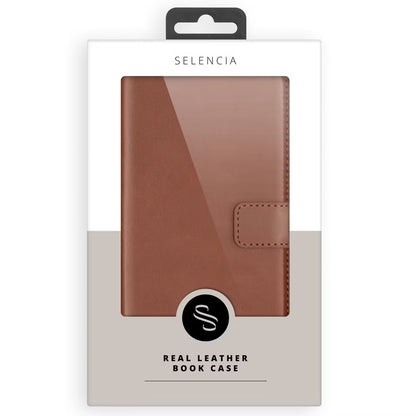 Selencia Echt Leren Bookcase voor de Apple iPhone 17 Pro Max - Lichtbruin