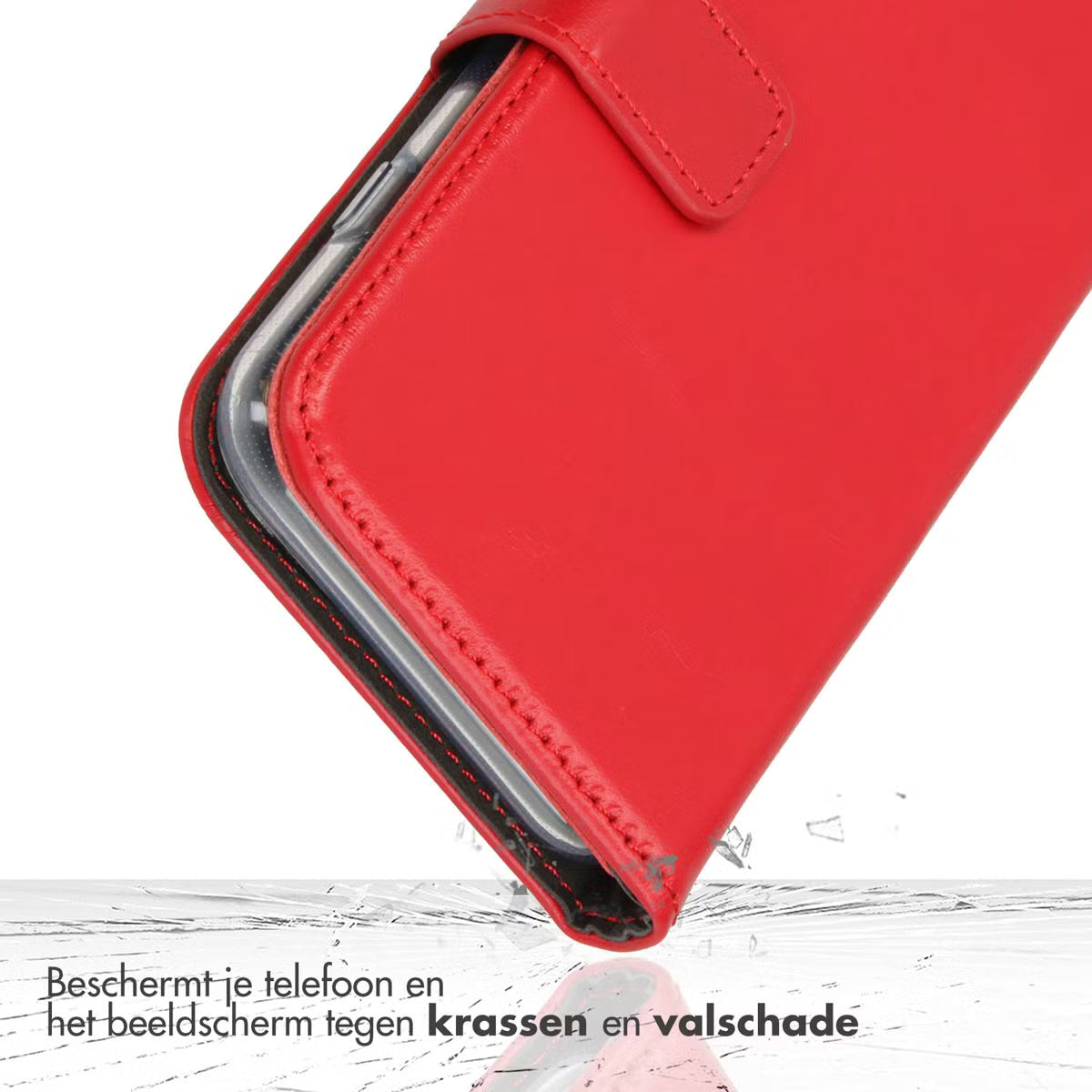Selencia Echt Leren Bookcase voor de iPhone 13 - Rood