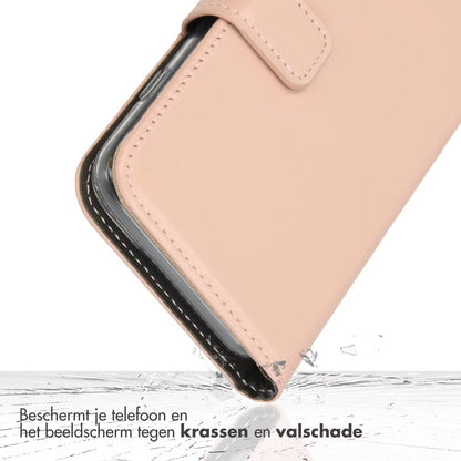Selencia Echt Leren Bookcase voor de Apple iPhone 17 Pro Max - Dusty Pink