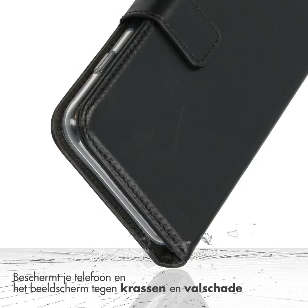 Selencia Echt Leren Bookcase voor de iPhone 13 - Zwart