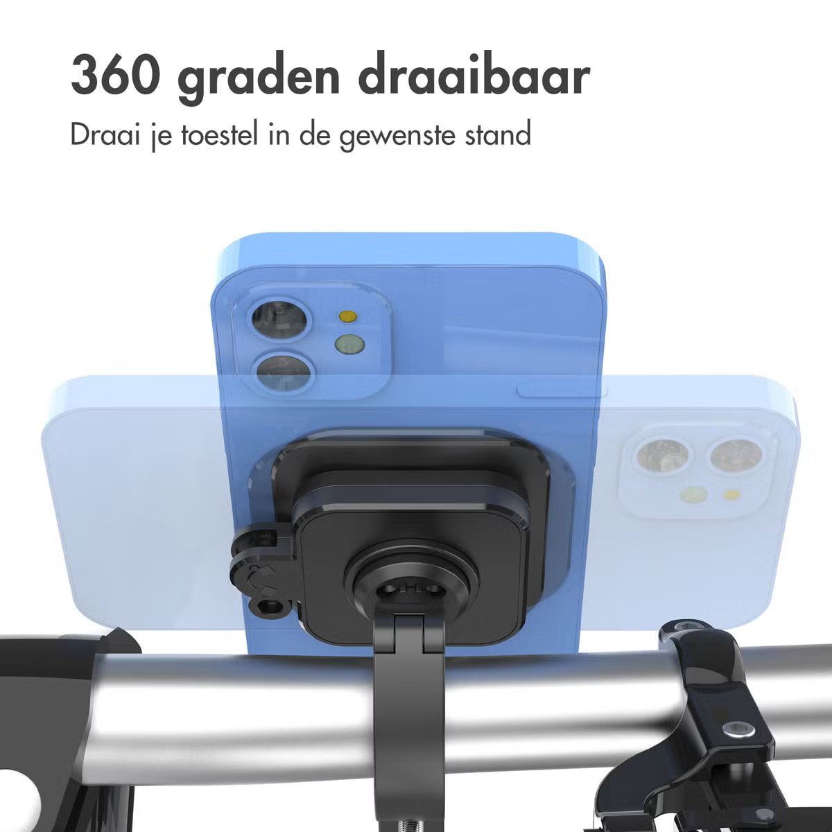 Accezz EasyLock telefoonhouder fiets - inclusief hoesje voor de Apple iPhone 15 - Aluminium - 360 graden draaibaar - Zwart