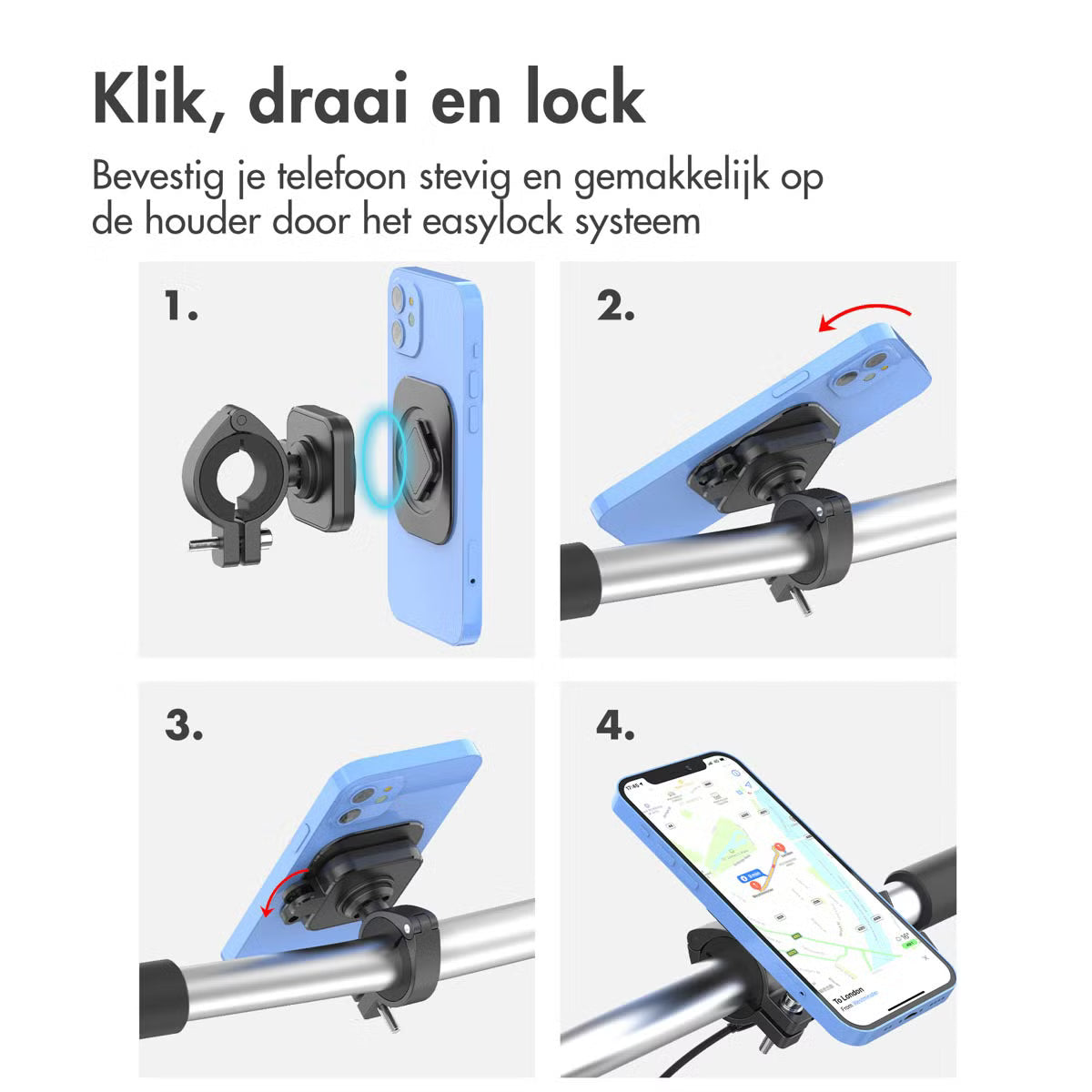 Accezz EasyLock telefoonhouder fiets - inclusief hoesje voor de Apple iPhone 15 - Aluminium - 360 graden draaibaar - Zwart