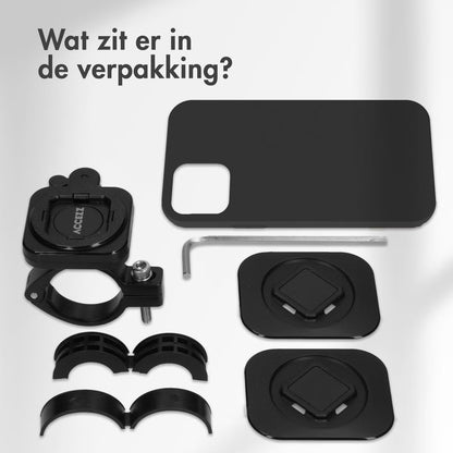 Accezz EasyLock telefoonhouder fiets - inclusief hoesje voor de Apple iPhone 14 - Aluminium - 360 graden draaibaar - Zwart
